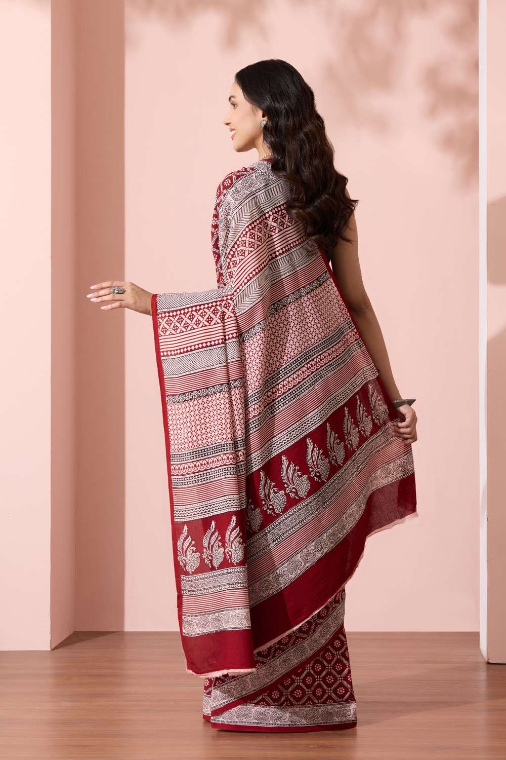 Red Bagh Block Printed Pure Cotton Saree image number null