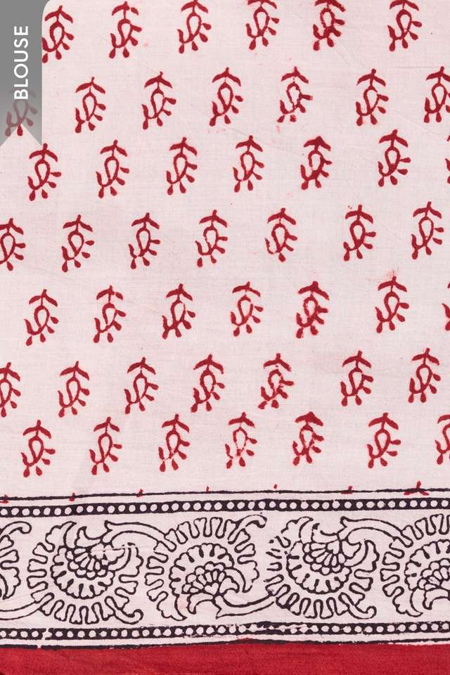 Red Bagh Block Printed Pure Cotton Saree thumbnail image number null