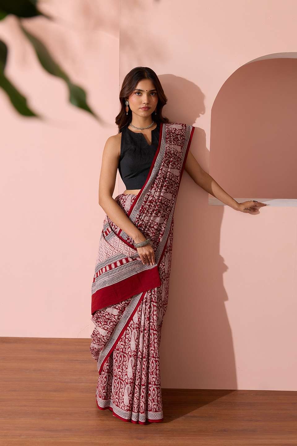 Red Bagh Block Printed Pure Cotton Saree