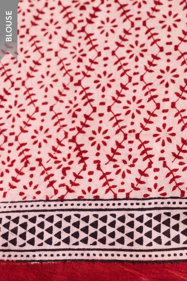 Red Bagh Block Printed Pure Cotton Saree thumbnail image number null