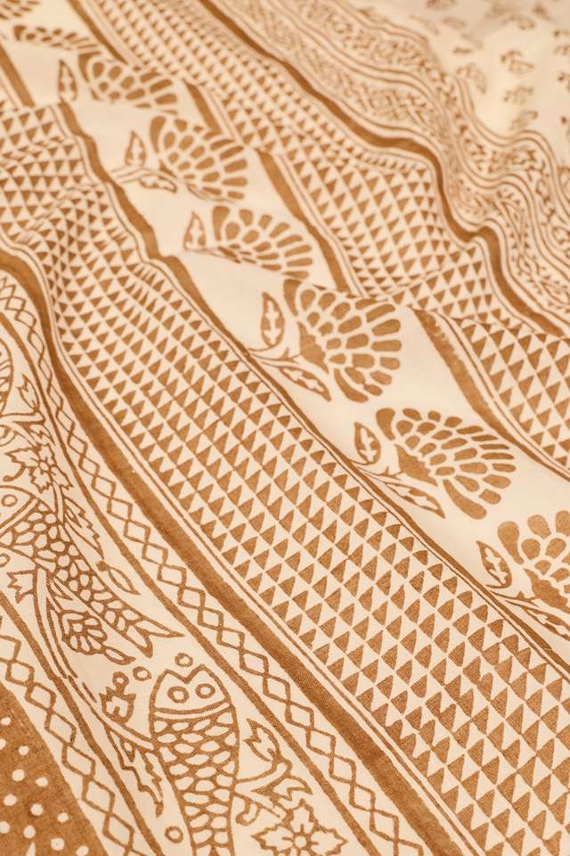 Off White Cotton Bagh Block Printed Saree thumbnail image number null