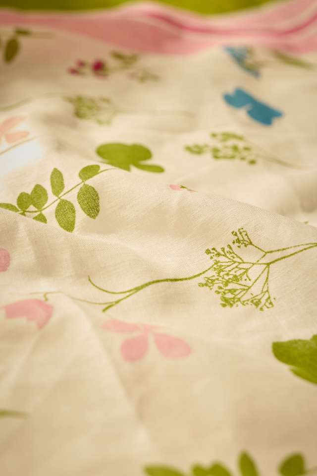 Off White Screen Printed Pure Linen Saree thumbnail image number null