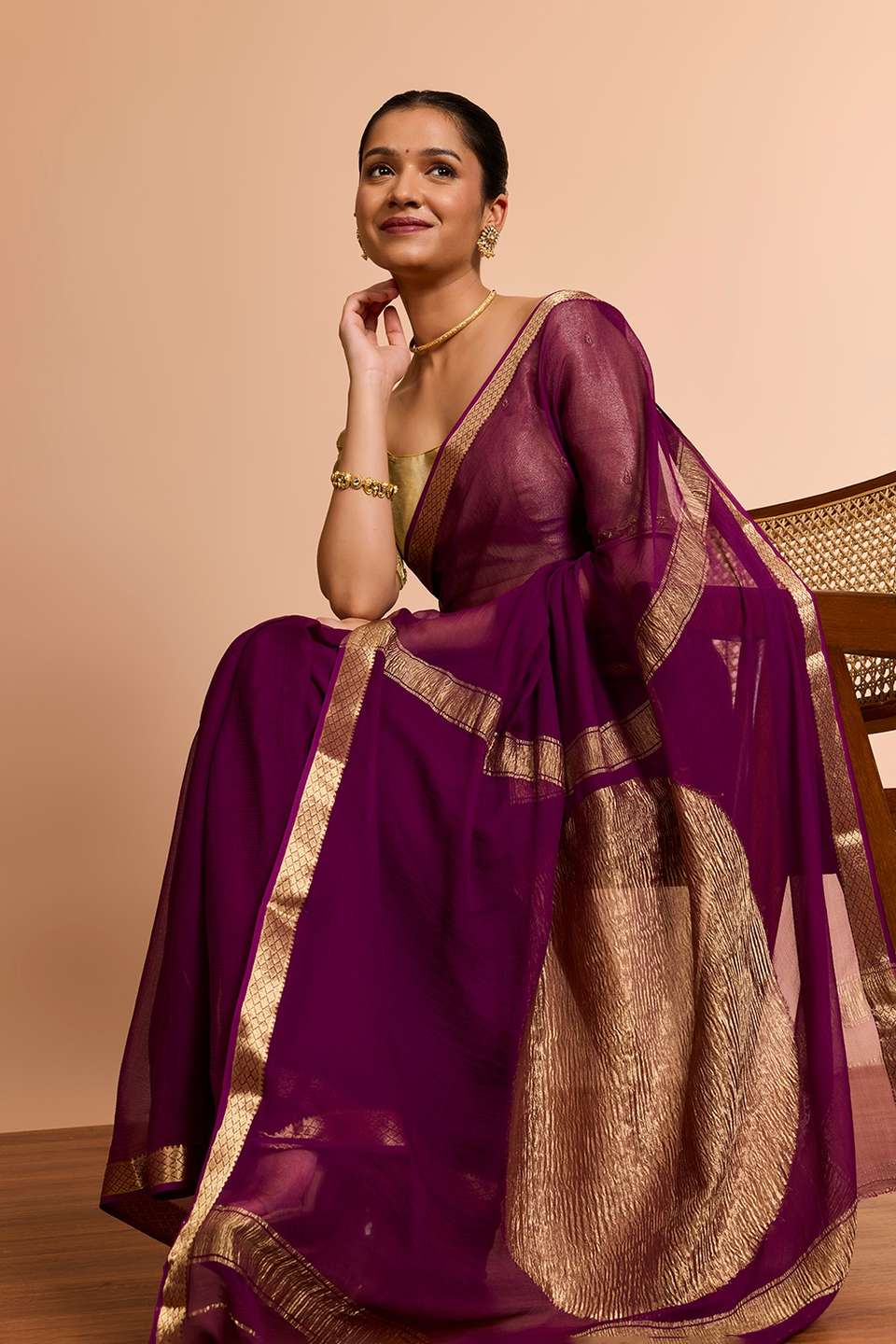 Purple Woven Pure Silk Chiffon Saree