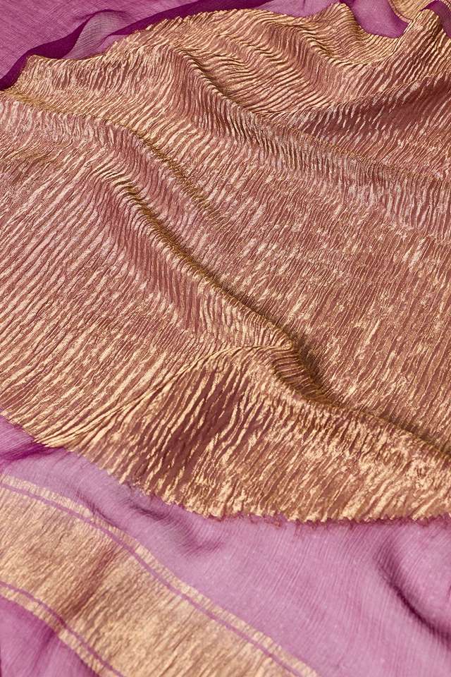 Purple Woven Pure Silk Chiffon Saree thumbnail image number null