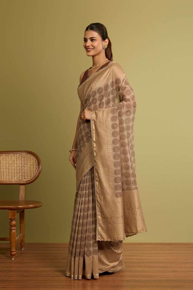 Beige Rajasthan Pure Silk Cotton Printed Sanganeri Saree thumbnail image number null