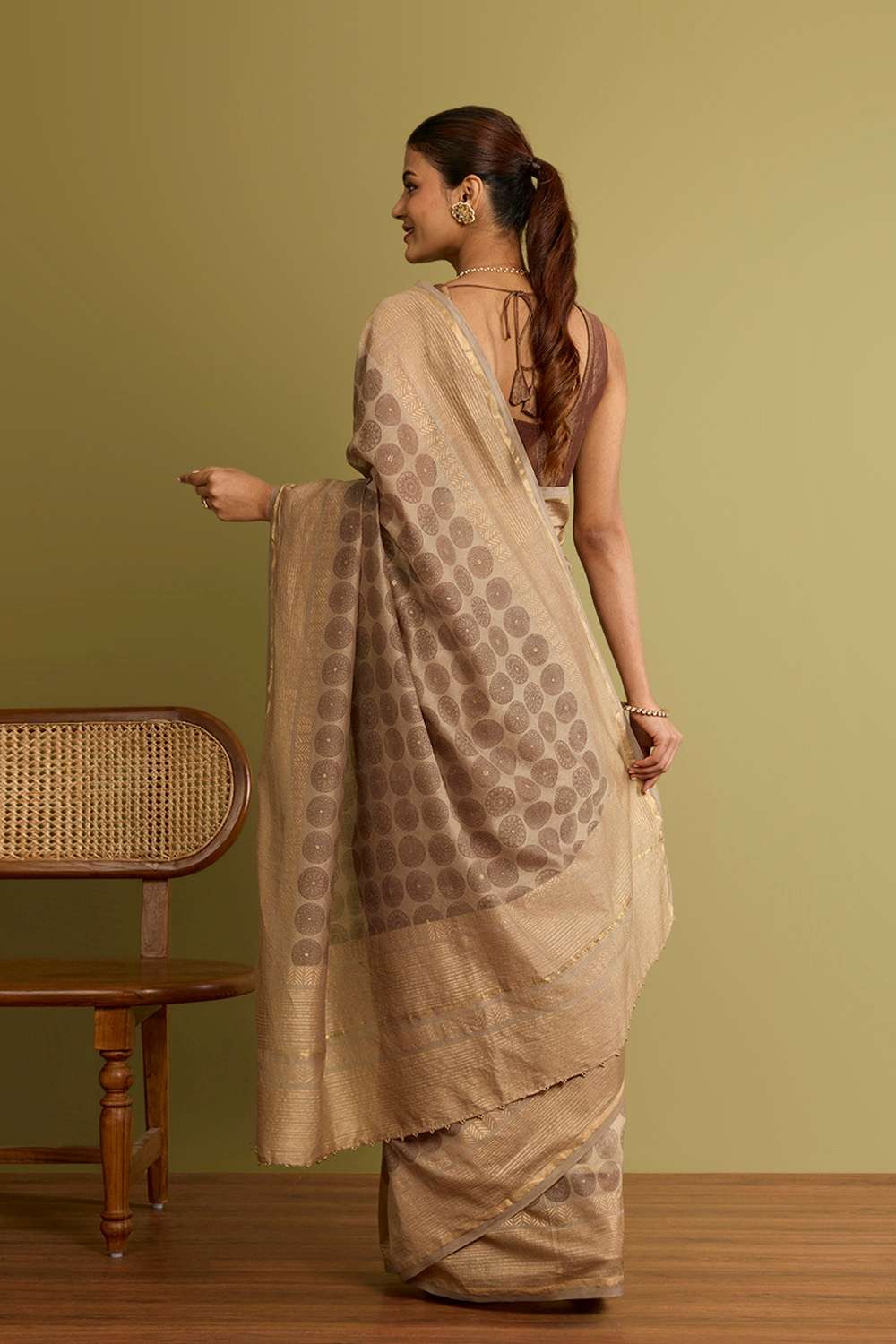 Beige Rajasthan Pure Silk Cotton Printed Sanganeri Saree image number null