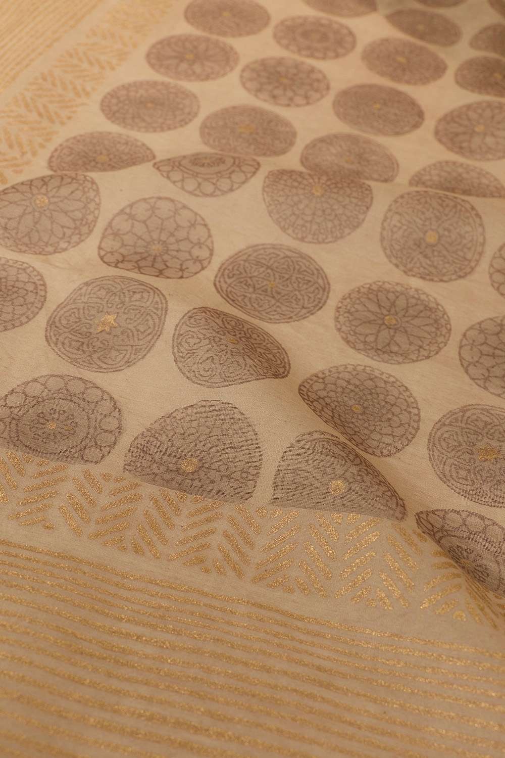 Beige Rajasthan Pure Silk Cotton Printed Sanganeri Saree image number null