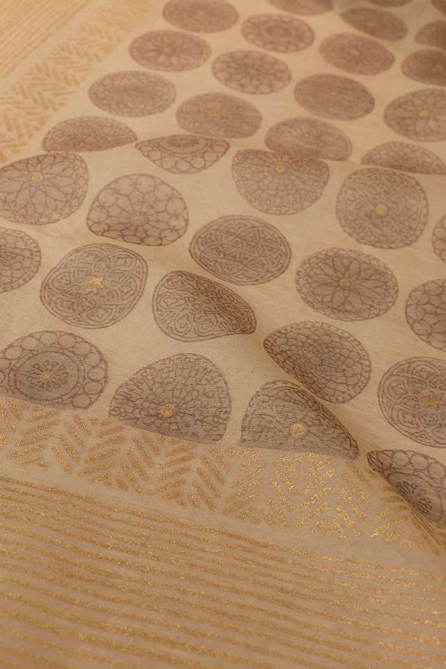 Beige Rajasthan Pure Silk Cotton Printed Sanganeri Saree thumbnail image number null