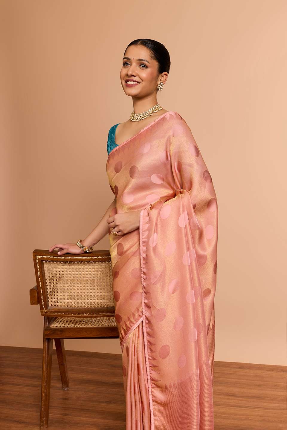 Light Pink Woven Viscose Tissue Saree