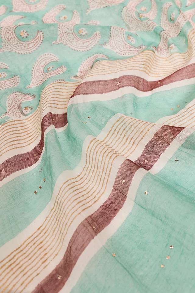 Light Blue Rajasthan Pure Silk Cotton Printed Mukaish Saree thumbnail image number null