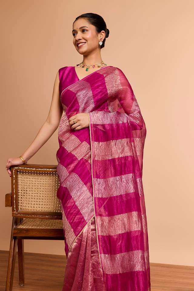 Pink Woven Pure Silk Organza Saree image number