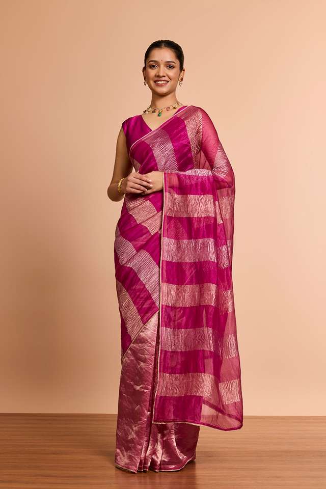 Pink Woven Pure Silk Organza Saree thumbnail image number null