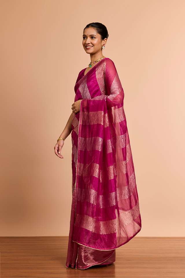 Pink Woven Pure Silk Organza Saree thumbnail image number null