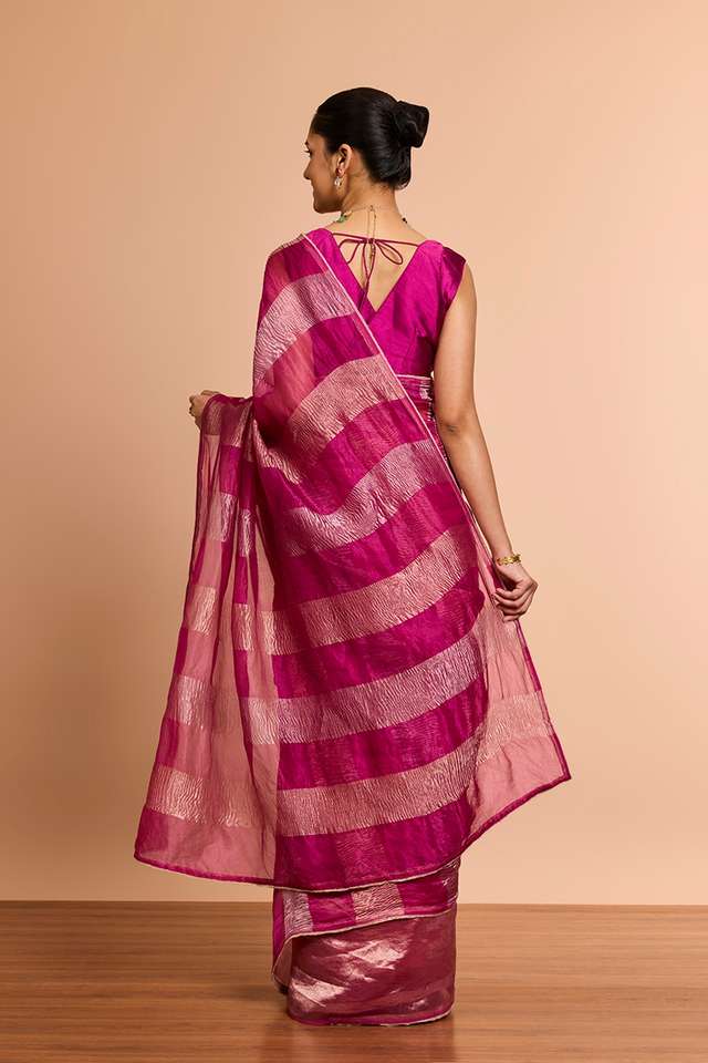 Pink Woven Pure Silk Organza Saree thumbnail image number null