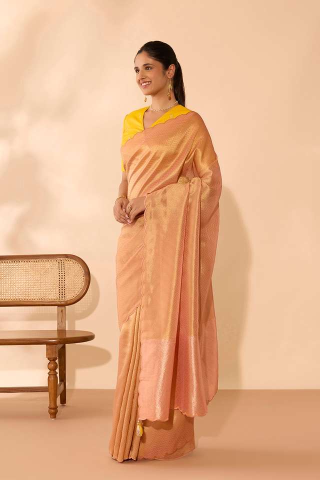 Pink Viscose Tissue Woven Saree thumbnail image number null
