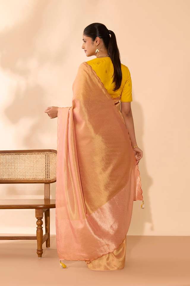 Pink Viscose Tissue Woven Saree thumbnail image number null