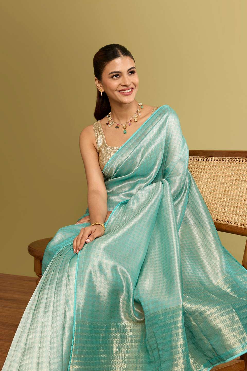 Light Blue Woven Viscose Tissue Saree