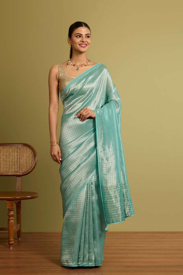 Light Blue Woven Viscose Tissue Saree thumbnail image number null