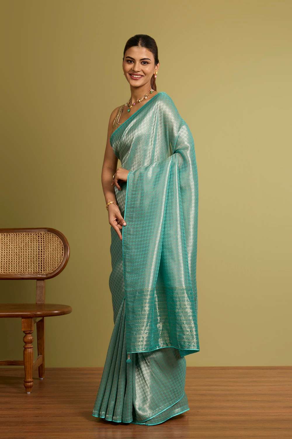 Light Blue Woven Viscose Tissue Saree image number null