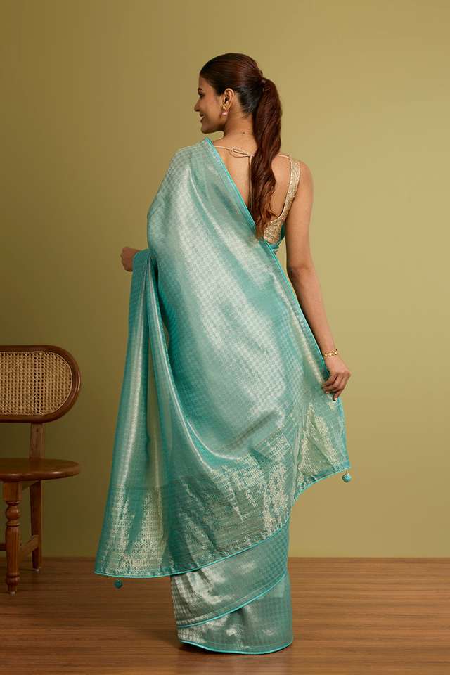 Light Blue Woven Viscose Tissue Saree thumbnail image number null