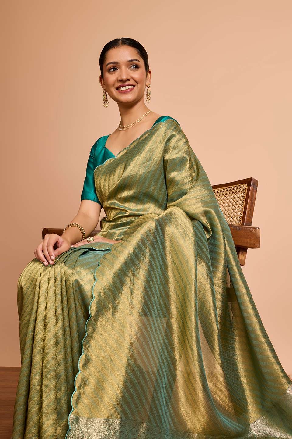 Green Woven Viscose Tissue Saree