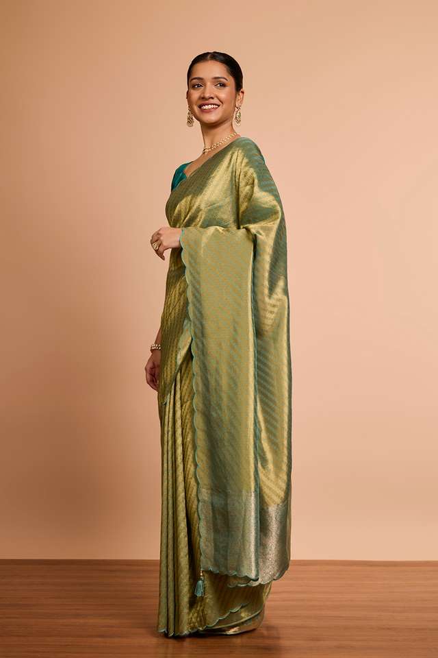 Green Woven Viscose Tissue Saree thumbnail image number null
