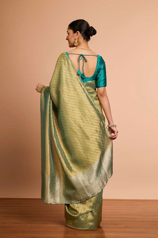 Green Woven Viscose Tissue Saree thumbnail image number null