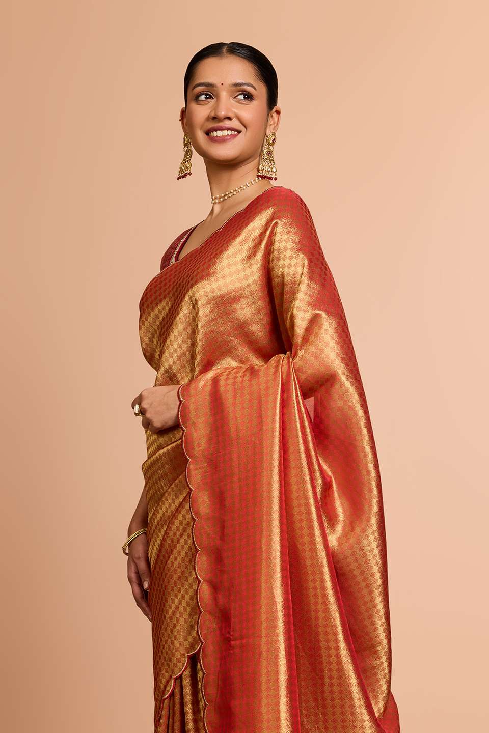 Red Woven Viscose Tissue Saree