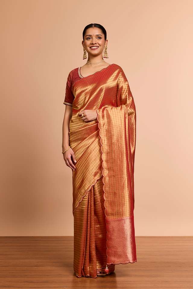 Red Woven Viscose Tissue Saree thumbnail image number null