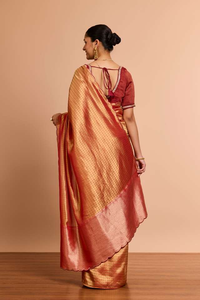 Red Woven Viscose Tissue Saree thumbnail image number null