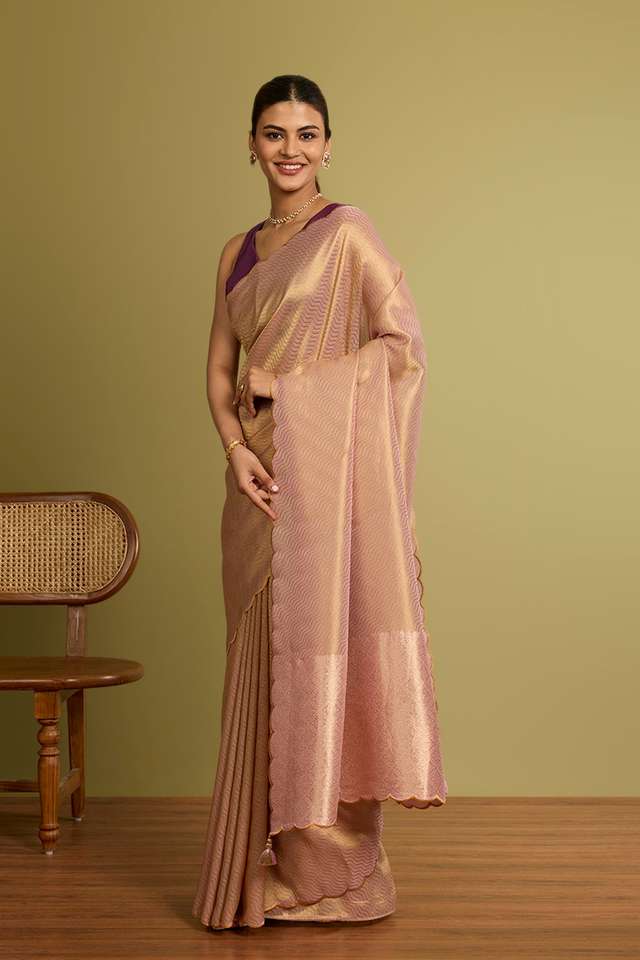 Pink Chattisgarh Woven Pure Tussar Silk Saree thumbnail image number null