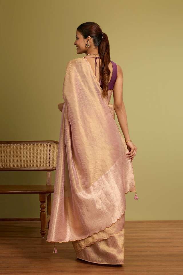 Pink Chattisgarh Woven Pure Tussar Silk Saree thumbnail image number null