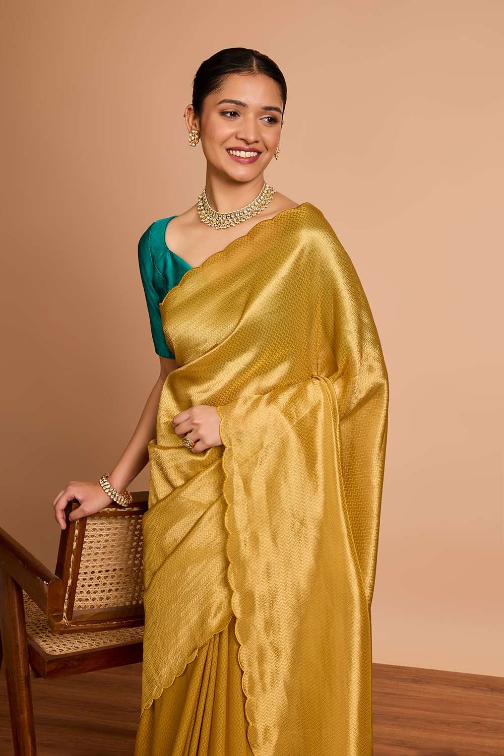 Yellow Woven Viscose Tissue Saree image number null