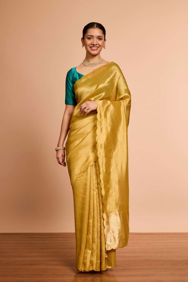 Yellow Woven Viscose Tissue Saree thumbnail image number null