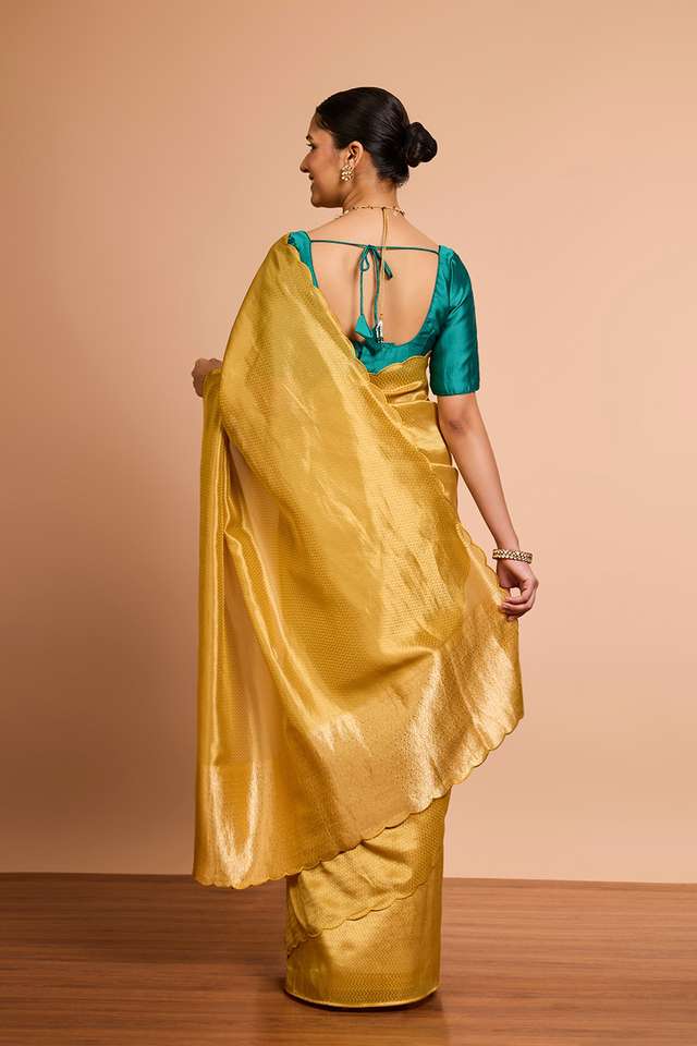 Yellow Woven Viscose Tissue Saree thumbnail image number null