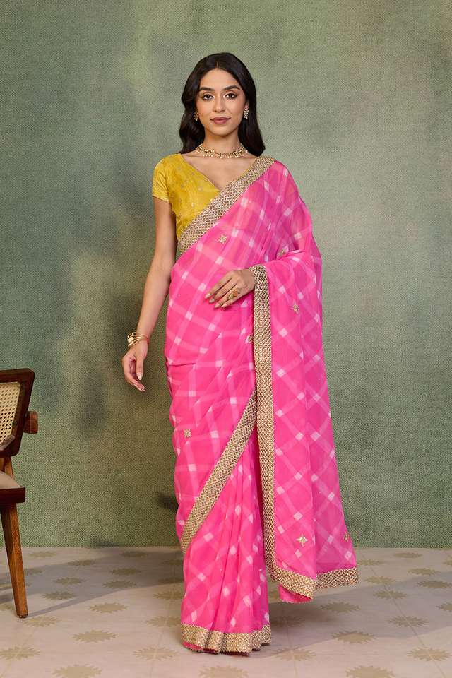 Pink Gota Patti Viscose Georgette Rajasthan Saree thumbnail image number null
