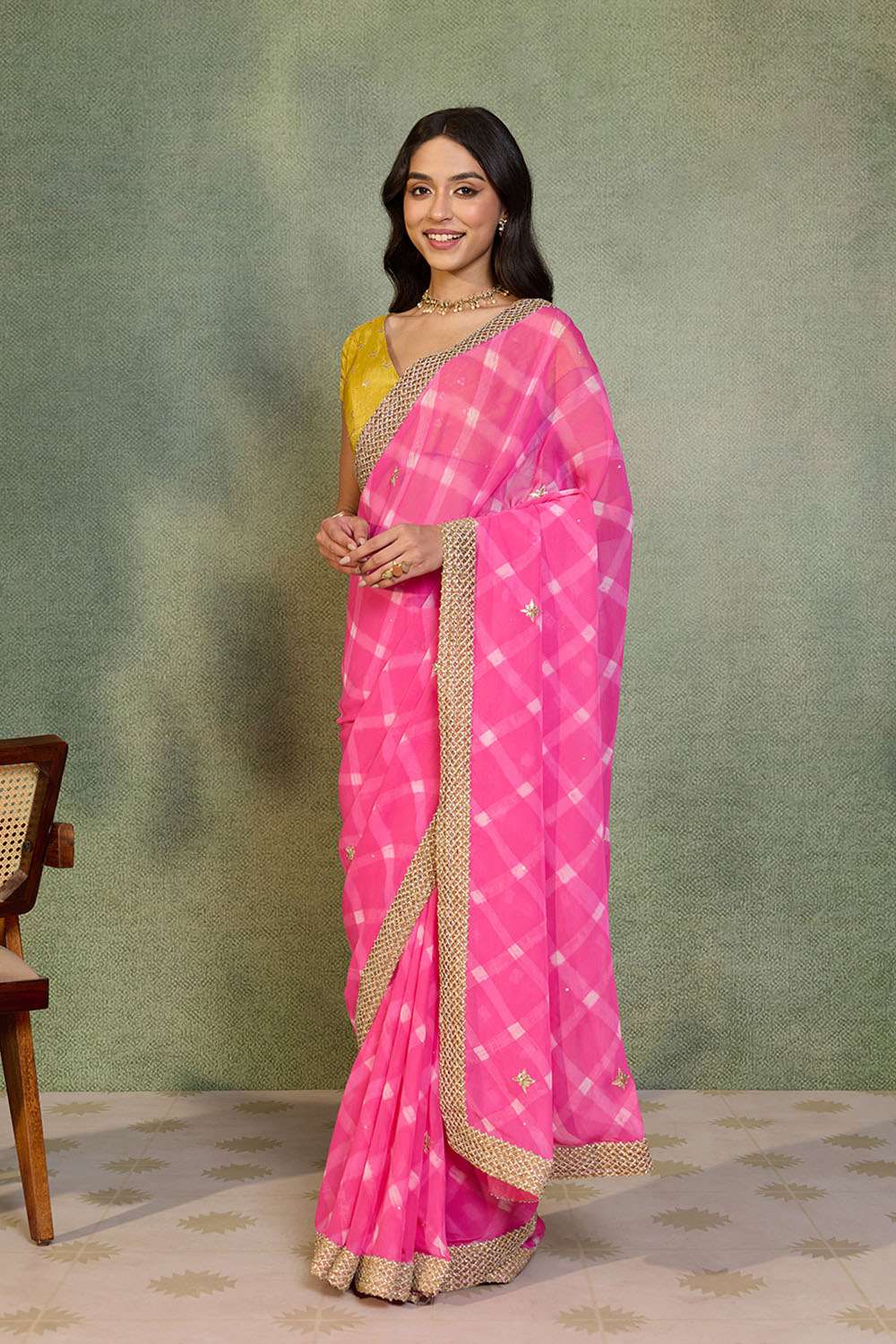 Pink Gota Patti Viscose Georgette Rajasthan Saree image number null