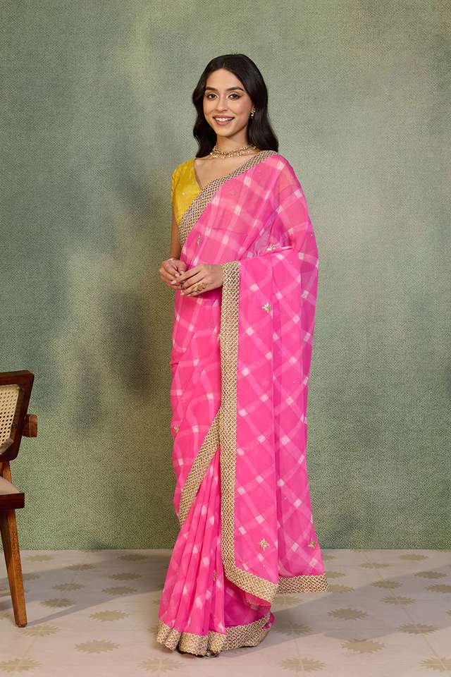 Pink Gota Patti Viscose Georgette Rajasthan Saree thumbnail image number null