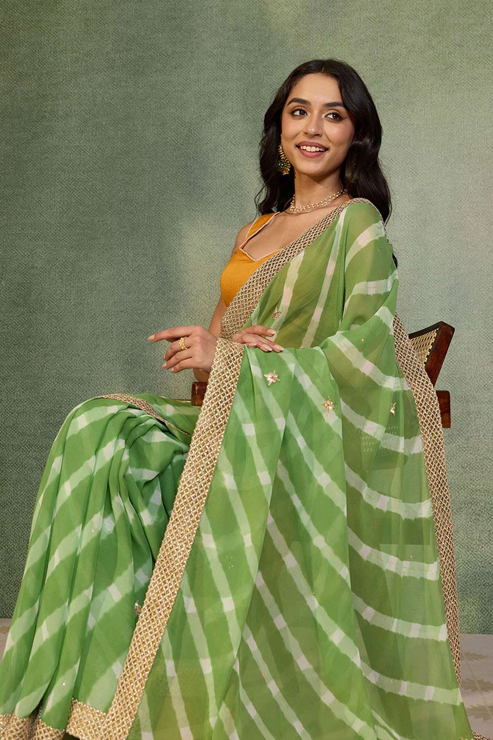 Light Green Gota Patti Viscose Georgette Rajasthan Saree image number null