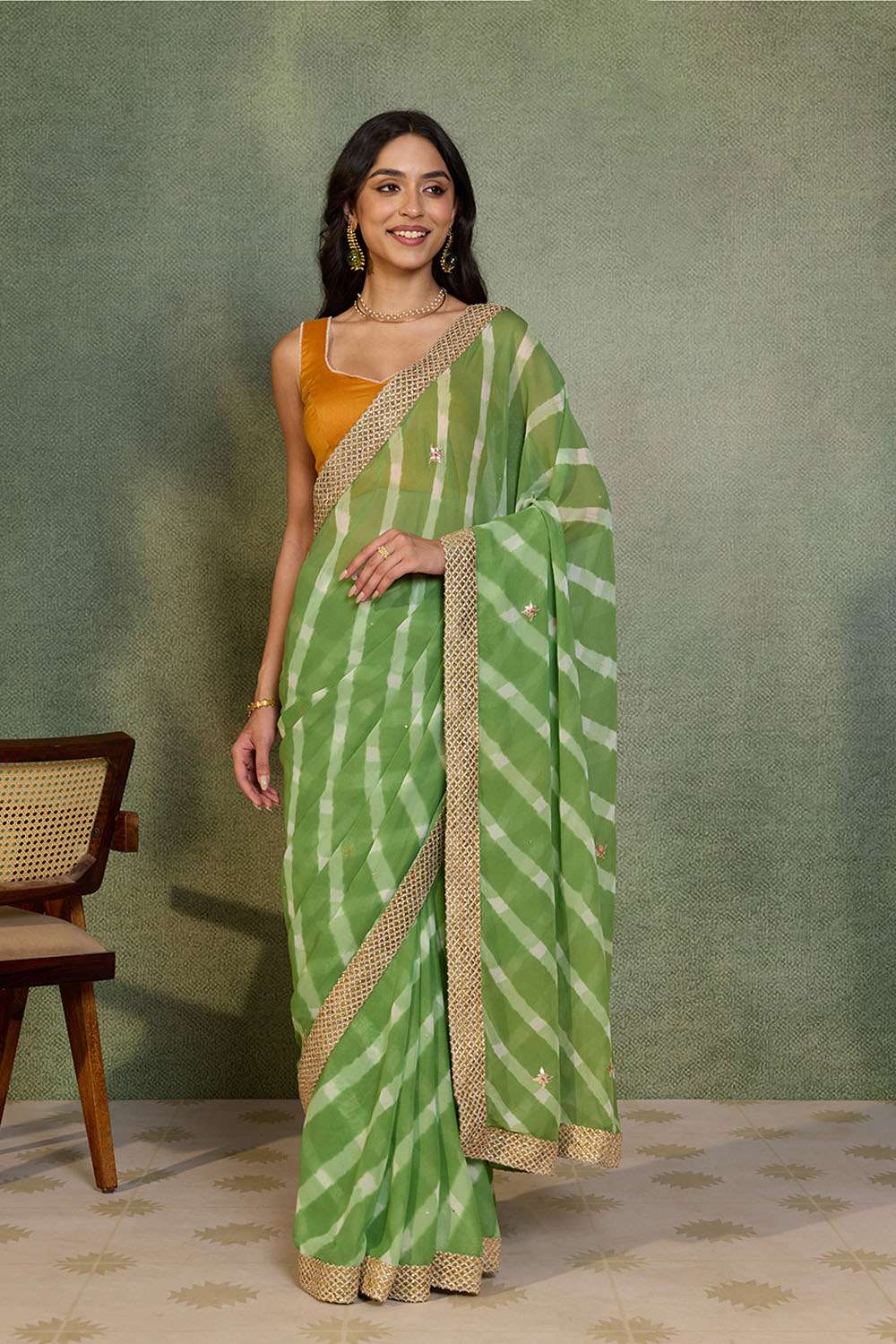 Light Green Gota Patti Viscose Georgette Rajasthan Saree image number null