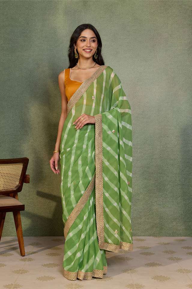 Light Green Gota Patti Viscose Georgette Rajasthan Saree thumbnail image number null