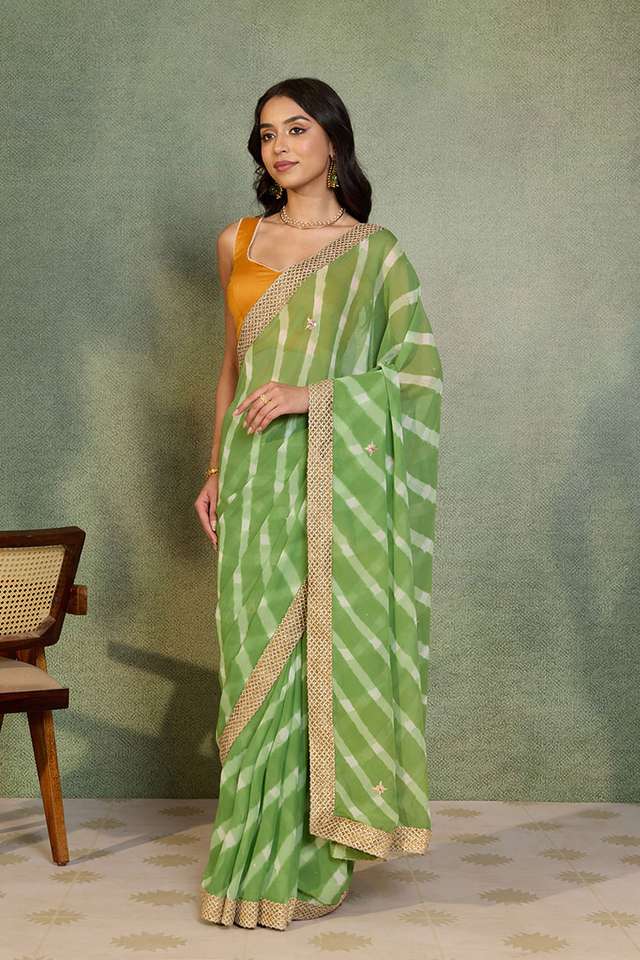 Light Green Gota Patti Viscose Georgette Rajasthan Saree thumbnail image number null