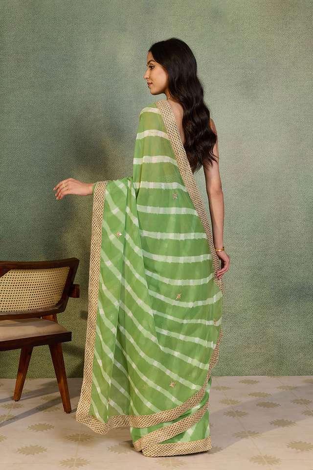 Light Green Gota Patti Viscose Georgette Rajasthan Saree thumbnail image number null