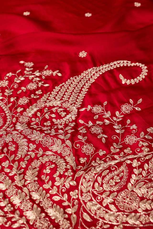 Red  Viscose Satin Embroidered Saree thumbnail image number null