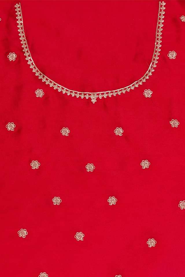 Red  Viscose Satin Embroidered Saree thumbnail image number null