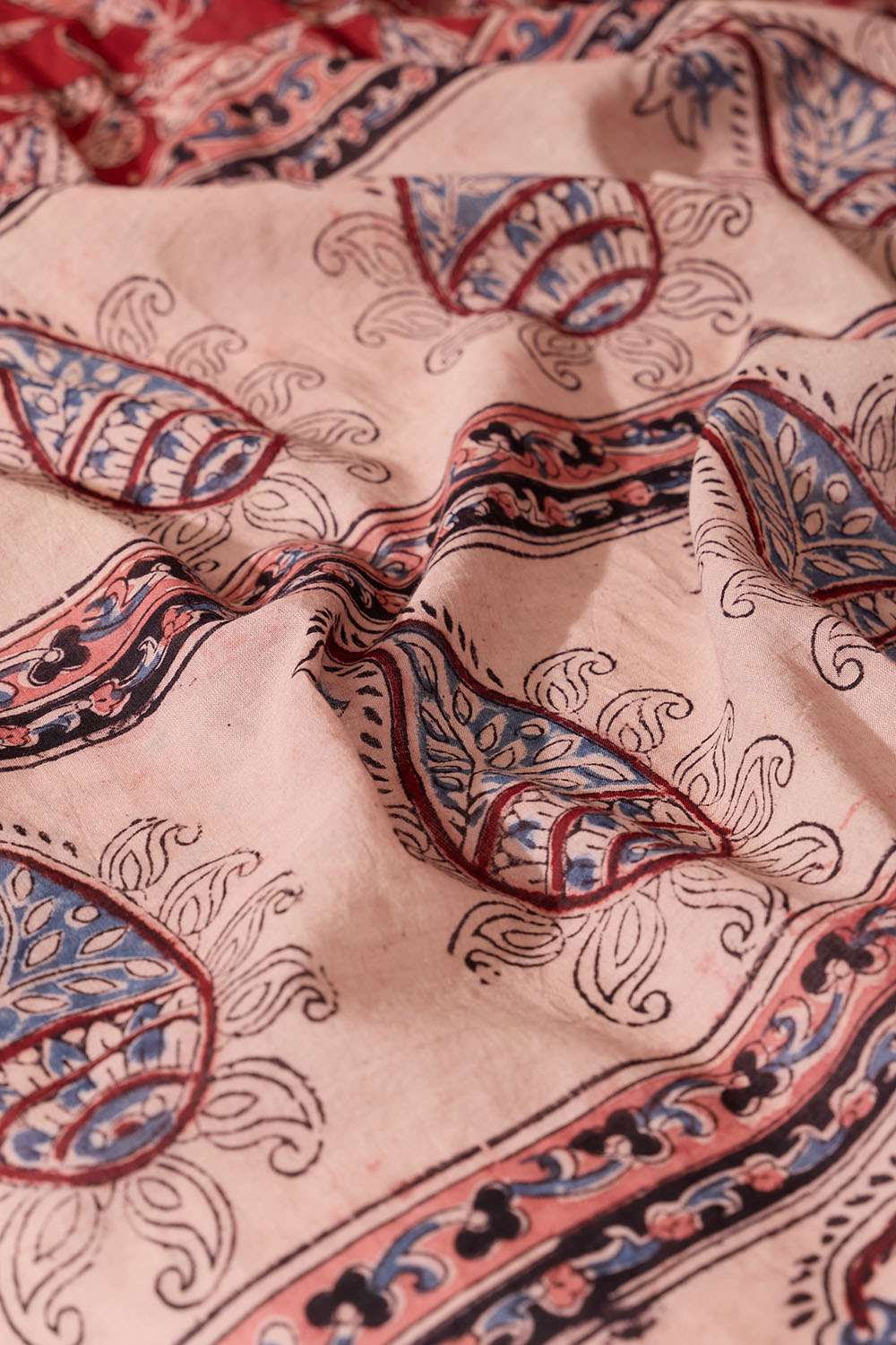 Red Printed Kalamkari Machilipatnam Pure Cotton Saree image number null