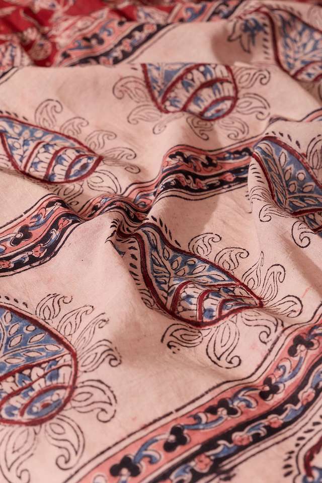 Red Printed Kalamkari Machilipatnam Pure Cotton Saree thumbnail image number null