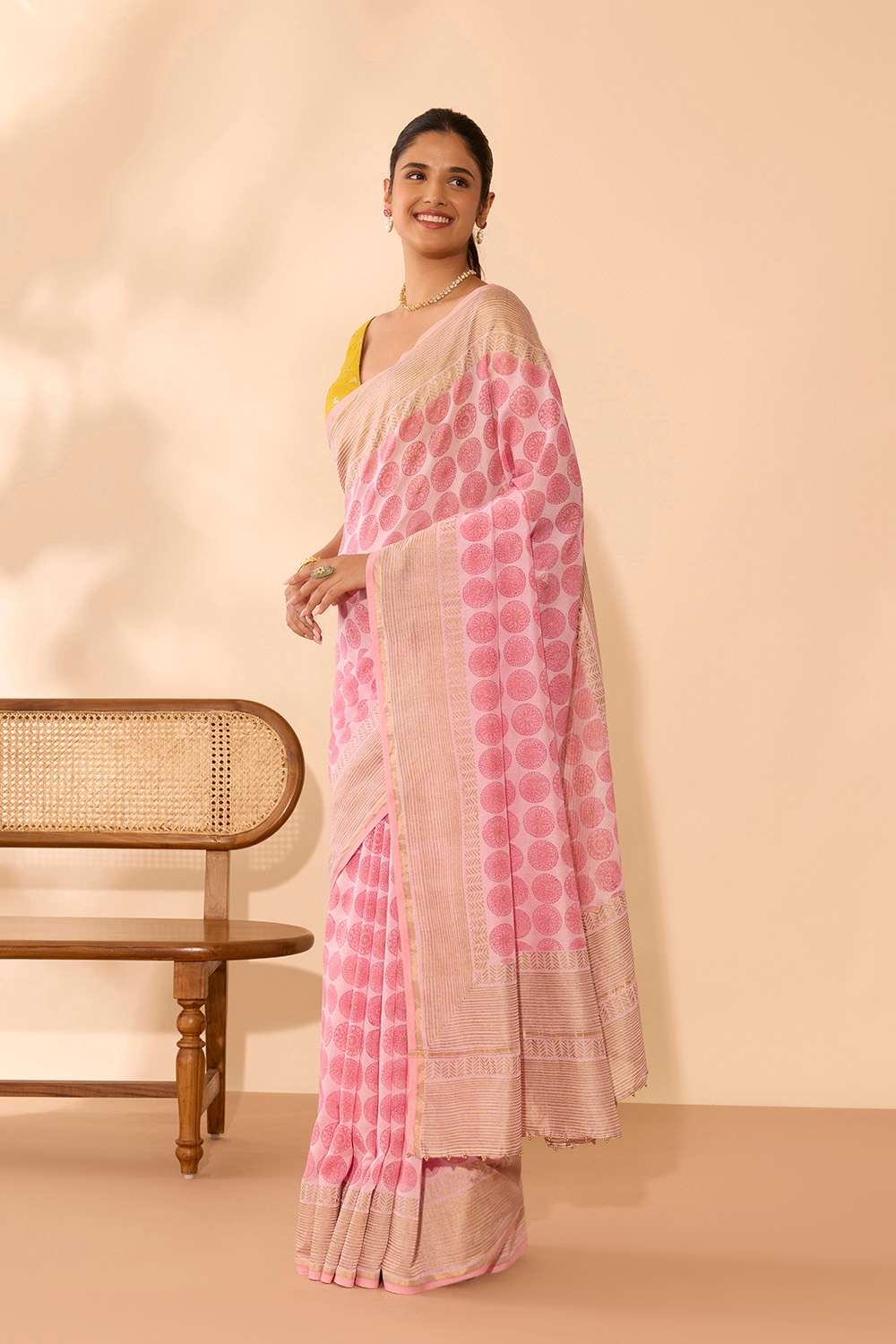 Pink Rajasthan Pure Silk Cotton Sanganeri Saree image number null
