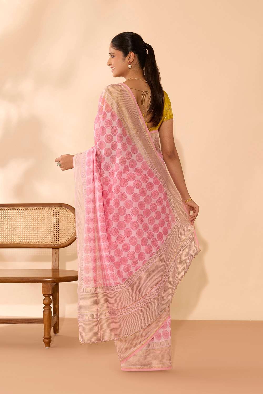 Pink Rajasthan Pure Silk Cotton Sanganeri Saree image number null
