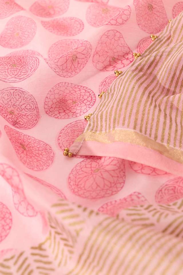 Pink Rajasthan Pure Silk Cotton Sanganeri Saree thumbnail image number null